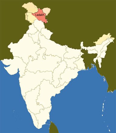 Situation du Ladakh sur une carte d'Inde